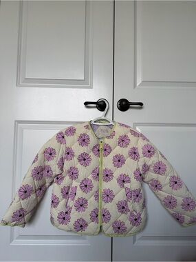 Zara Kids Cream Quilted Jacket with Purple Floral Print